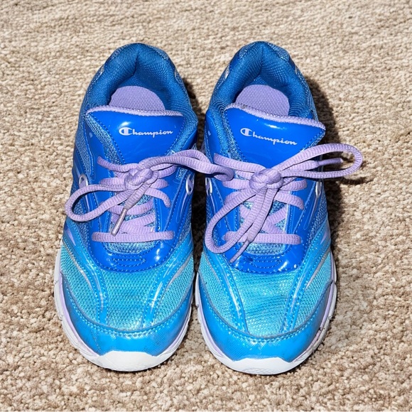 CHAMPION Blue Shine Girls Sneakers Size 2.5 with Purple Laces - Picture 4 of 12